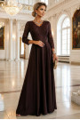  309-14 AMBER elegant long lace dress with a neckline - chocolate 
