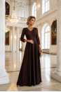  309-14 AMBER elegant long lace dress with a neckline - chocolate 