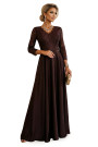  309-14 AMBER elegant long lace dress with a neckline - chocolate 
