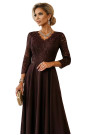  309-14 AMBER elegant long lace dress with a neckline - chocolate 