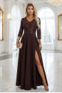  309-14 AMBER elegant long lace dress with a neckline - chocolate 