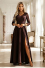  309-14 AMBER elegant long lace dress with a neckline - chocolate 
