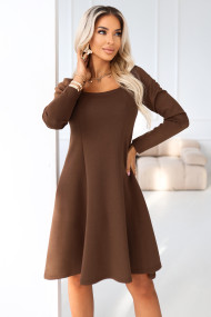  574-2 IVANA comfortable trapeze dress with a neckline and long sleeves - chocolate 