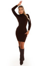  652-2 Elegant fitted sweater dress with a turtleneck, beautifully emphasizing the figure - chocolate 