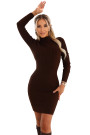  652-2 Elegant fitted sweater dress with a turtleneck, beautifully emphasizing the figure - chocolate 