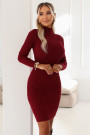  652-1 Elegant fitted turtleneck sweater dress that beautifully accentuates the silhouette - burgundy 
