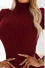  652-1 Elegant fitted turtleneck sweater dress that beautifully accentuates the silhouette - burgundy 
