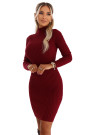  652-1 Elegant fitted turtleneck sweater dress that beautifully accentuates the silhouette - burgundy 