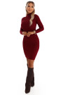  652-1 Elegant fitted turtleneck sweater dress that beautifully accentuates the silhouette - burgundy 