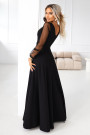  640-2 LORETTA unique long dress with tulle sleeves and neckline - black 