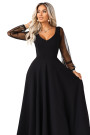  640-2 LORETTA unique long dress with tulle sleeves and neckline - black 