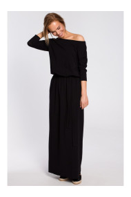 M435 Maksi kokvilnas kleita ar kaklasaiti - melna