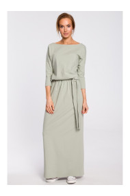 M435 Maksi kokvilnas kleita ar kaklasaites jostu - pistāciju krāsas