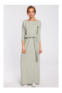 M435 Maksi kokvilnas kleita ar kaklasaites jostu - pistāciju krāsas