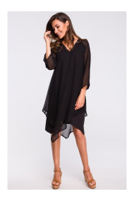 S159 Шифоновое платье с асимметричным подолом - черный