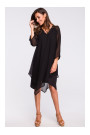 S159 Шифоновое платье с асимметричным подолом - черный