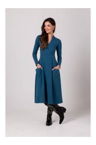 B266 Plankumaina kleita ar kabatām - okeāna zilā krāsā