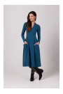 B266 Расклешенное платье с накладными карманами - океанский синий