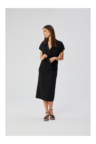 S363 Платье-рубашка с поясом-галстуком - черный