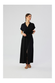 S364 Платье-рубашка макси из вискозы - черный