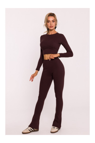 M816 Ribbed leggings with split leg design - brown
