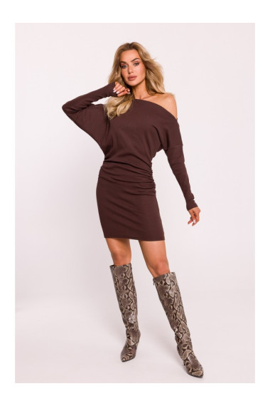 M818 Drop shoulder rib knit dress - brown