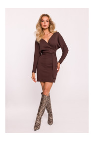 M819 Wrap top rib knit dress - brown