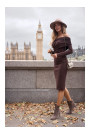 M820 Asymmetrical neckline rib knit dress - brown