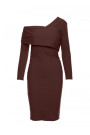 M820 Asymmetrical neckline rib knit dress - brown