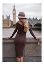 M820 Asymmetrical neckline rib knit dress - brown