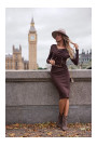 M820 Asymmetrical neckline rib knit dress - brown