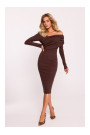 M820 Asymmetrical neckline rib knit dress - brown