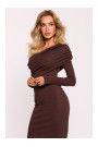 M820 Asymmetrical neckline rib knit dress - brown