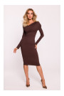 M820 Asymmetrical neckline rib knit dress - brown