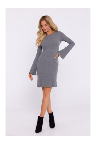 M821 Wide sleeve rib knit dress - grey melange