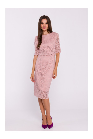 S379 Lace dress with double layerd top - powder