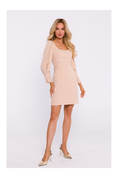 M836 Square neckline mini dress - beige