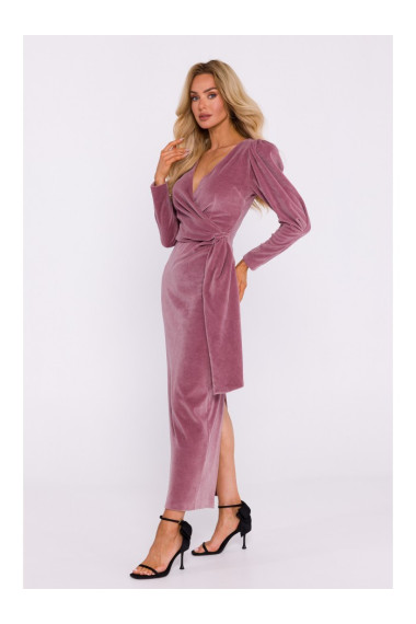 M828 Velvet deep V-neck maxi gown - crepe pink