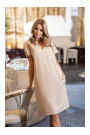 S392 Relaxed fit dress with V-neck - beige