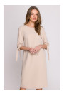S393 A-line dress with tie sleeves - beige
