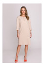 S394 Relaxed fit dress with keyhole neckline - beige