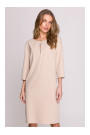 S394 Relaxed fit dress with keyhole neckline - beige