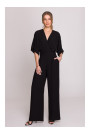 S395 Wide leg jumpsuit with wrap neckline - black
