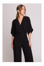 S395 Wide leg jumpsuit with wrap neckline - black