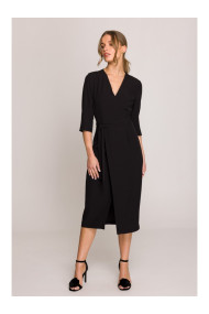 S396 Mid-length dress with wrap detail - black