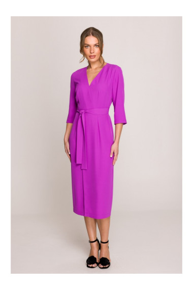 S396 Mid-length dress with wrap detail - lavender