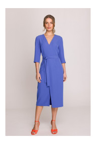 S396 Mid-length dress with wrap detail - blue