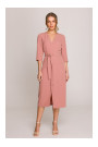 S396 Mid-length dress with wrap detail - rose