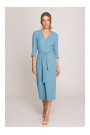 S396 Mid-length dress with wrap detail - sky blue