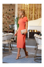 S398 Pencil dress with split on the side - orange